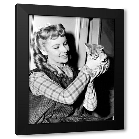 Elizabeth Taylor with kitten Black Modern Wood Framed Art Print with Double Matting by Hollywood Photo Archive