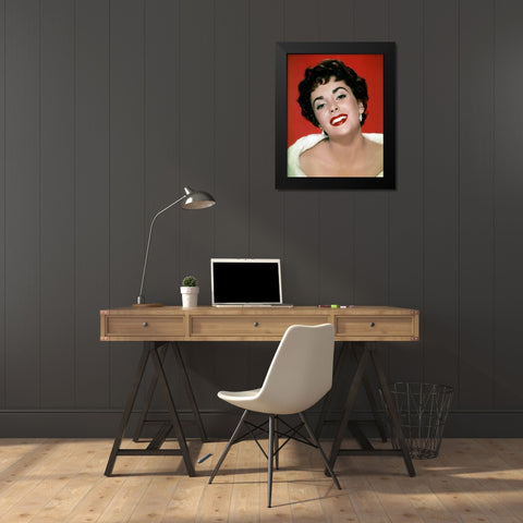 Elizabeth Taylor Black Modern Wood Framed Art Print by Hollywood Photo Archive