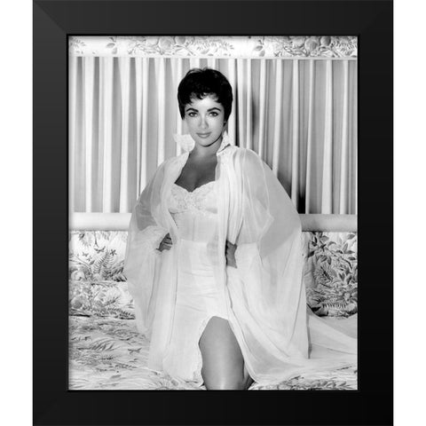 Elizabeth Taylor Black Modern Wood Framed Art Print by Hollywood Photo Archive