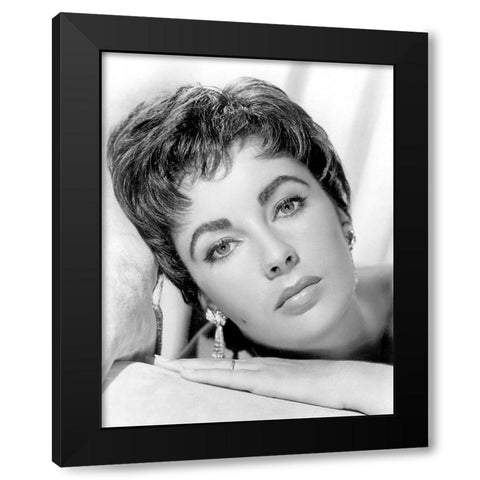 Elizabeth Taylor Black Modern Wood Framed Art Print by Hollywood Photo Archive