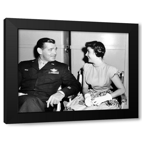 Elizabeth Taylor and Clark Gable Black Modern Wood Framed Art Print with Double Matting by Hollywood Photo Archive