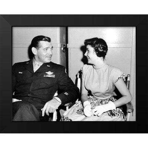 Elizabeth Taylor and Clark Gable Black Modern Wood Framed Art Print by Hollywood Photo Archive