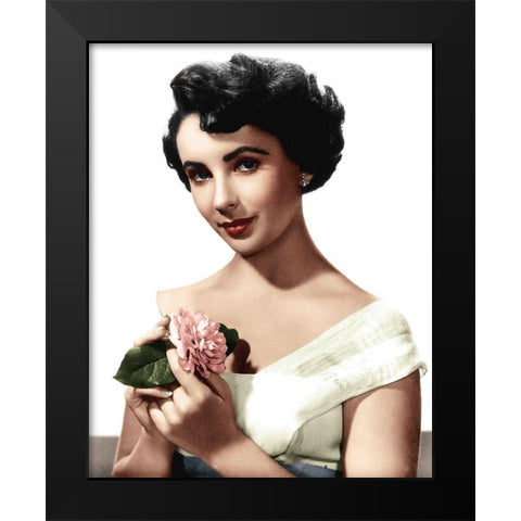 Elizabeth Taylor Black Modern Wood Framed Art Print by Hollywood Photo Archive