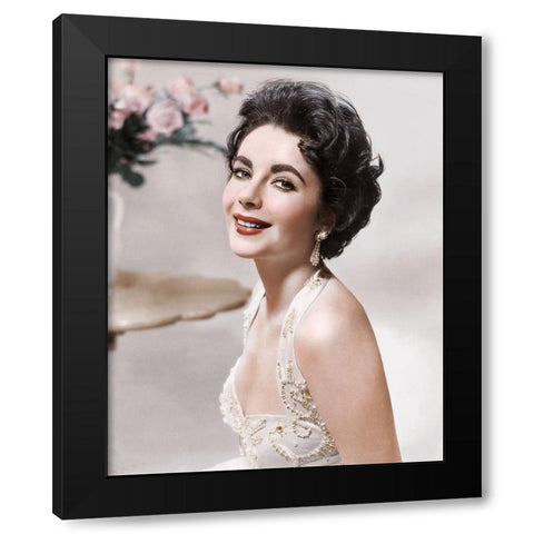 Elizabeth Taylor Black Modern Wood Framed Art Print with Double Matting by Hollywood Photo Archive