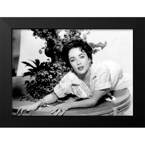 Elizabeth Taylor Black Modern Wood Framed Art Print by Hollywood Photo Archive