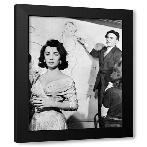 Elizabeth Taylor Black Modern Wood Framed Art Print with Double Matting by Hollywood Photo Archive