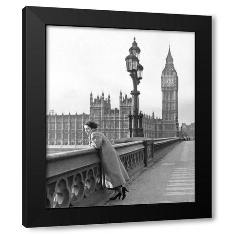 Elizabeth Taylor in London Black Modern Wood Framed Art Print by Hollywood Photo Archive