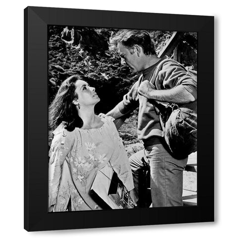 Elizabeth Taylor and Richard Burton Black Modern Wood Framed Art Print with Double Matting by Hollywood Photo Archive