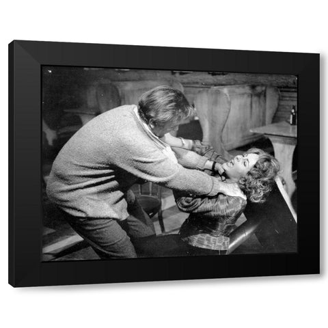 Elizabeth Taylor and Richard Burton Black Modern Wood Framed Art Print by Hollywood Photo Archive