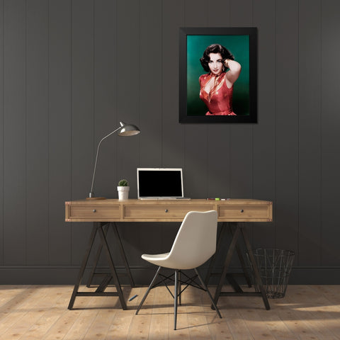Elizabeth Taylor Black Modern Wood Framed Art Print by Hollywood Photo Archive