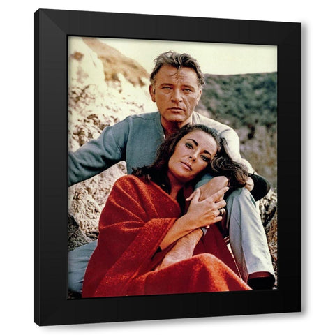 Elizabeth Taylor and Richard Burton Black Modern Wood Framed Art Print by Hollywood Photo Archive