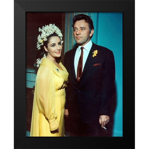 Elizabeth Taylor and Richard Burton Black Modern Wood Framed Art Print by Hollywood Photo Archive