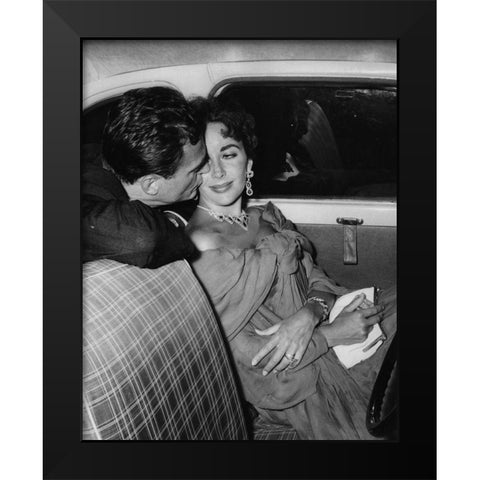 Elizabeth Taylor and Richard Burton Black Modern Wood Framed Art Print by Hollywood Photo Archive