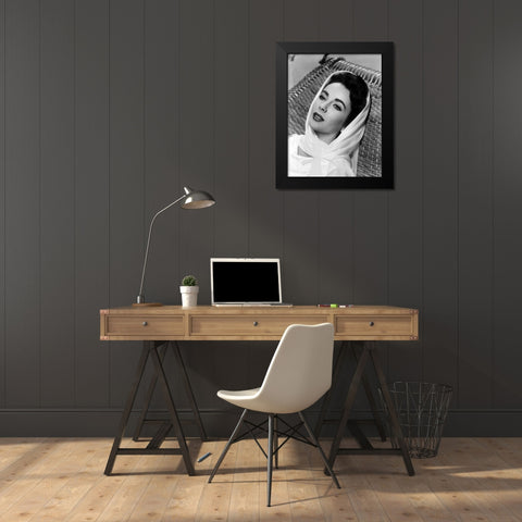 Elizabeth Taylor Black Modern Wood Framed Art Print by Hollywood Photo Archive