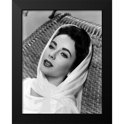 Elizabeth Taylor Black Modern Wood Framed Art Print by Hollywood Photo Archive