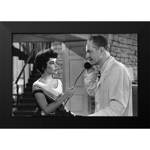 Elizabeth Taylor Black Modern Wood Framed Art Print by Hollywood Photo Archive