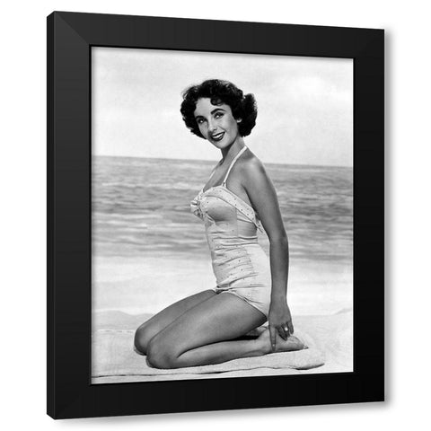 Elizabeth Taylor Black Modern Wood Framed Art Print with Double Matting by Hollywood Photo Archive