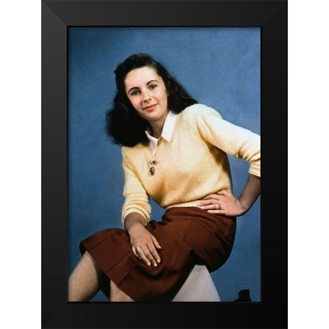 Elizabeth Taylor Black Modern Wood Framed Art Print by Hollywood Photo Archive