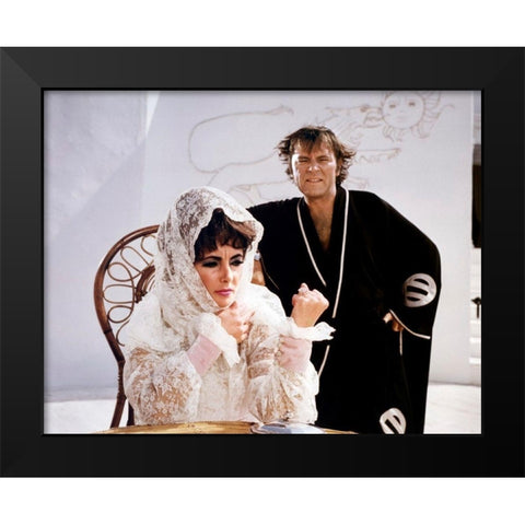 Elizabeth Taylor and Richard Burton in Boom Black Modern Wood Framed Art Print by Hollywood Photo Archive