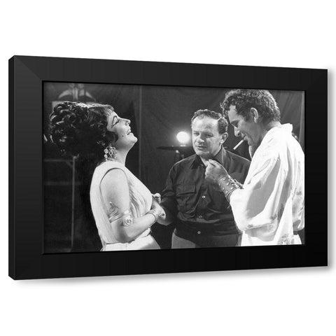 Cleopatra - Elizabeth Taylor on set with Richard Burton and Joseph Mankiewicz Black Modern Wood Framed Art Print by Hollywood Photo Archive