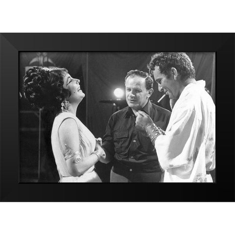 Cleopatra - Elizabeth Taylor on set with Richard Burton and Joseph Mankiewicz Black Modern Wood Framed Art Print by Hollywood Photo Archive