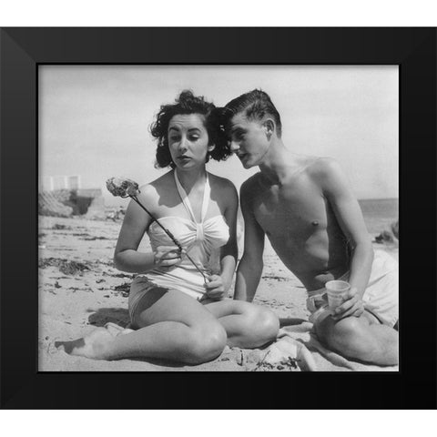 Elizabeth Taylor with Scotty Beckett Black Modern Wood Framed Art Print by Hollywood Photo Archive