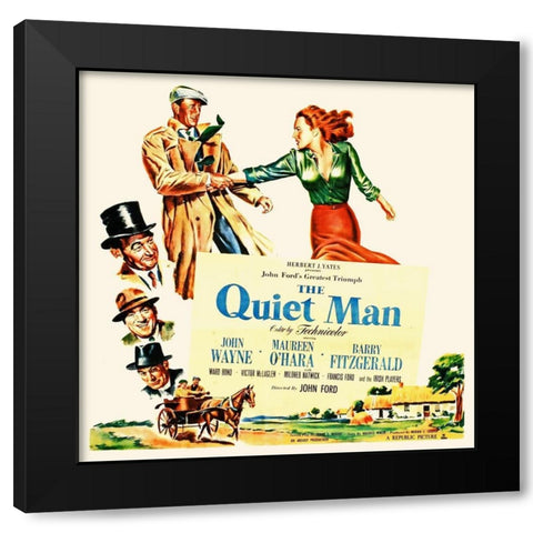 The Quiet Man - John Wayne and Maureen OHara Black Modern Wood Framed Art Print with Double Matting by Hollywood Photo Archive