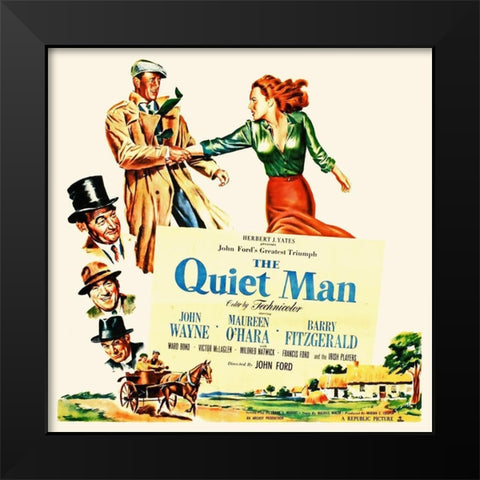 The Quiet Man - John Wayne and Maureen OHara Black Modern Wood Framed Art Print by Hollywood Photo Archive