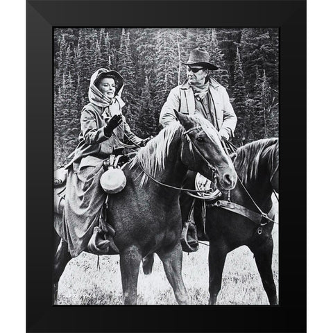 John Wayne - Rooster Coburn Black Modern Wood Framed Art Print by Hollywood Photo Archive
