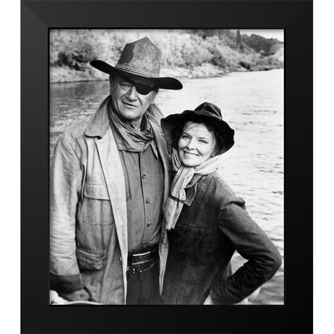 John Wayne - Rooster Coburn Black Modern Wood Framed Art Print by Hollywood Photo Archive