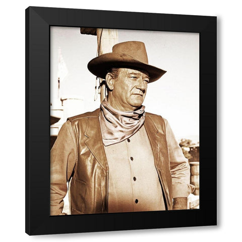 John Wayne Black Modern Wood Framed Art Print with Double Matting by Hollywood Photo Archive