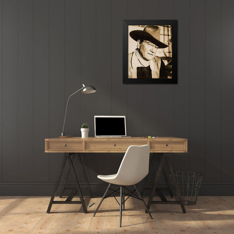 John Wayne Black Modern Wood Framed Art Print by Hollywood Photo Archive