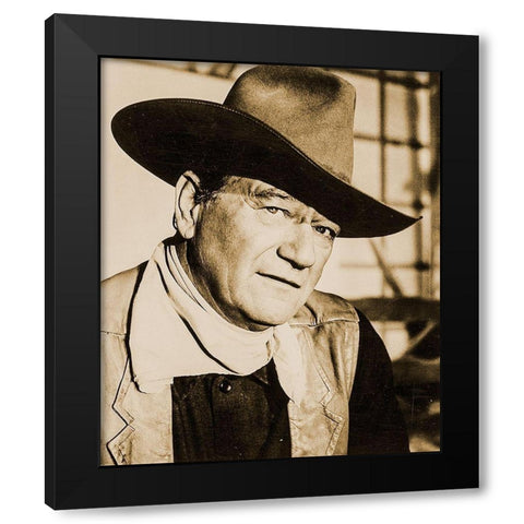 John Wayne Black Modern Wood Framed Art Print with Double Matting by Hollywood Photo Archive