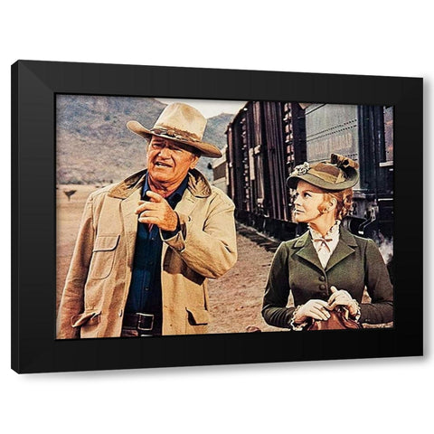John Wayne Black Modern Wood Framed Art Print with Double Matting by Hollywood Photo Archive