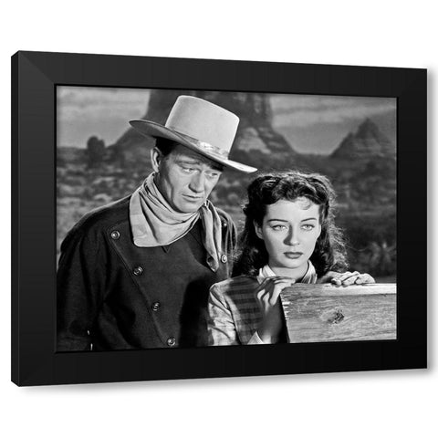 John Wayne Black Modern Wood Framed Art Print with Double Matting by Hollywood Photo Archive