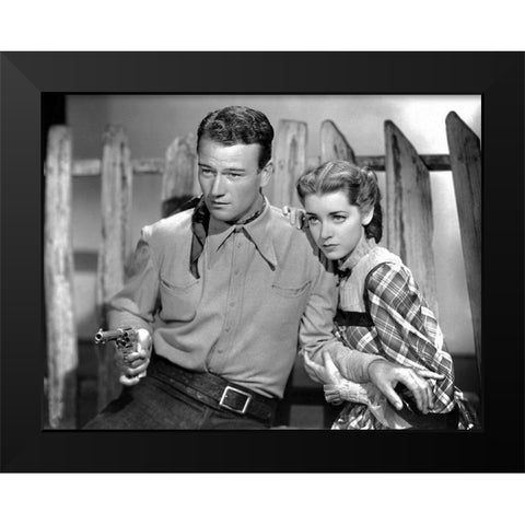 John Wayne Black Modern Wood Framed Art Print by Hollywood Photo Archive