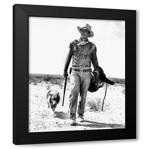 John Wayne Black Modern Wood Framed Art Print by Hollywood Photo Archive