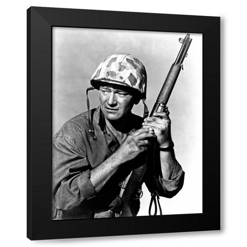 John Wayne Black Modern Wood Framed Art Print with Double Matting by Hollywood Photo Archive