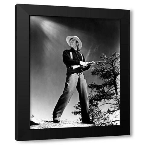 John Wayne Black Modern Wood Framed Art Print with Double Matting by Hollywood Photo Archive