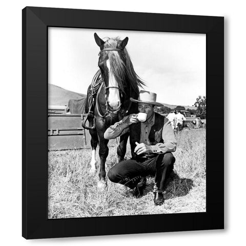 John Wayne Black Modern Wood Framed Art Print with Double Matting by Hollywood Photo Archive