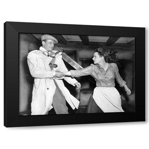 John Wayne Black Modern Wood Framed Art Print with Double Matting by Hollywood Photo Archive