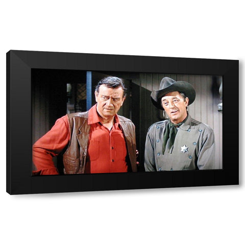 John Wayne Black Modern Wood Framed Art Print with Double Matting by Hollywood Photo Archive