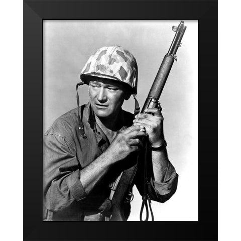 Sands of Iwo Jima - John Wayne Black Modern Wood Framed Art Print by Hollywood Photo Archive