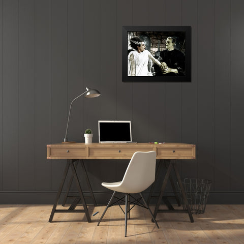 Bride of Frankenstein - Boris Karloff and Elsa Lanchester Black Modern Wood Framed Art Print by Hollywood Photo Archive