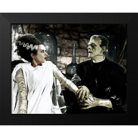 Bride of Frankenstein - Boris Karloff and Elsa Lanchester Black Modern Wood Framed Art Print by Hollywood Photo Archive