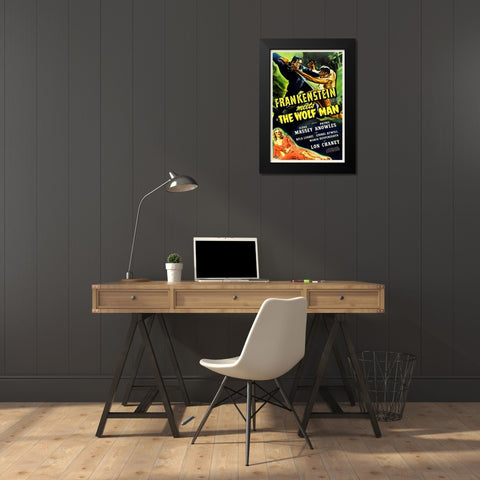 Frankenstein vs Wolfman Black Modern Wood Framed Art Print by Hollywood Photo Archive