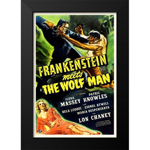 Frankenstein vs Wolfman Black Modern Wood Framed Art Print by Hollywood Photo Archive