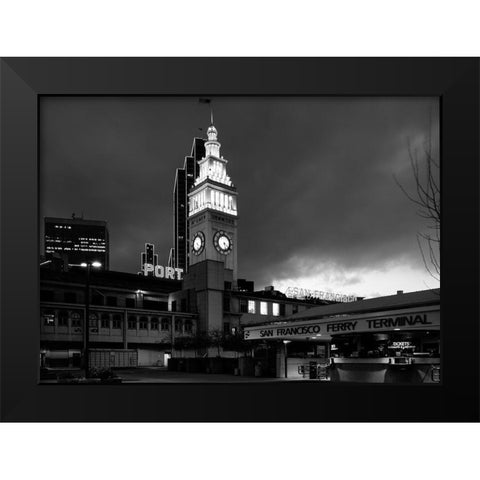 Ferry Building at night San Francisco California Black Modern Wood Framed Art Print by Highsmith, Carol