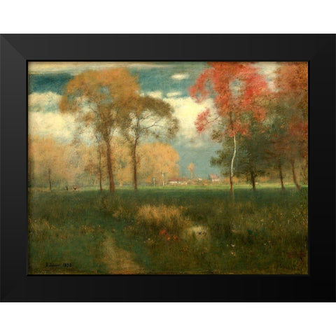 Sunny Autumn Day Black Modern Wood Framed Art Print by Inness, George