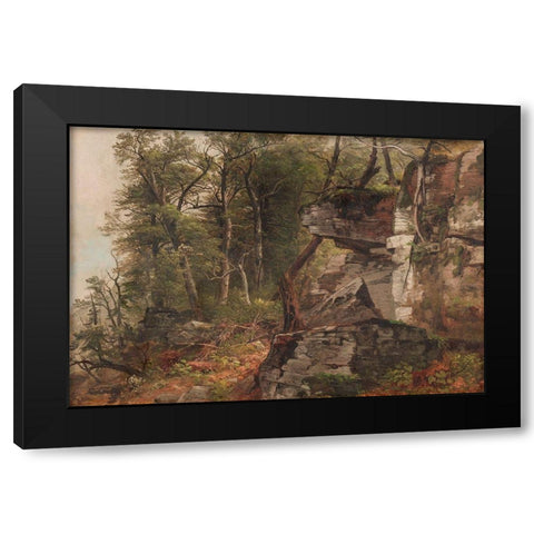 Trees on a Rocky Hillside Black Modern Wood Framed Art Print by Durand, Asher Brown